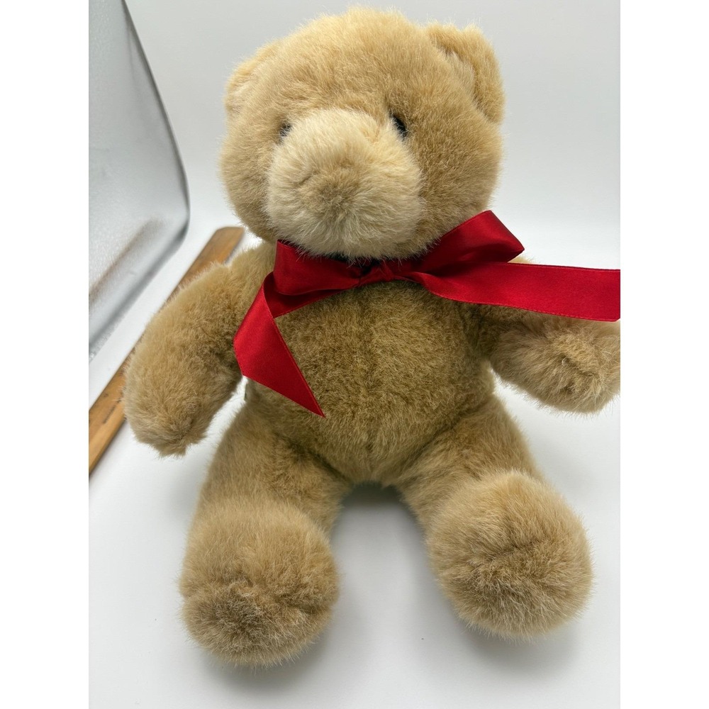 Build A Bear Plush Teddy Bear Tan Red Ribbon Stuffed Hugs Wishes Kids Toy